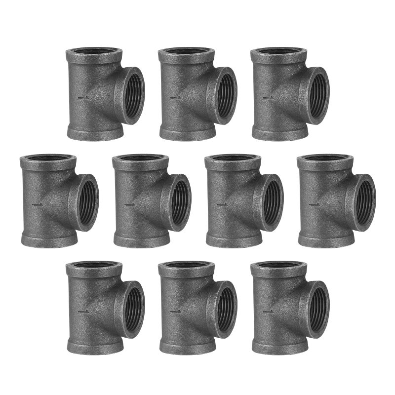 Home TZH 1" Pipe Fitting Tee, 10 Pack DN25 Threaded Gray Cast Malleable Iron Tee for Steampunk Vintage Shelf Bracket DIY Plumbing Pipe Decor Furniture (10, 1") - Image 1